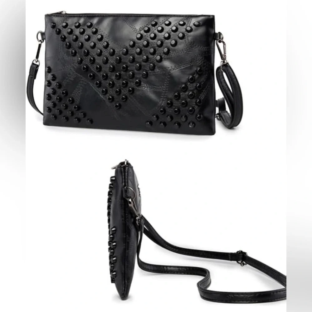 Soft Vegan Leather Studded Black Crossbody | EUC - Picture 5 of 12